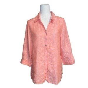 Chicos Linen 2/4 sleeve shirt in Coral | Sz 1/M